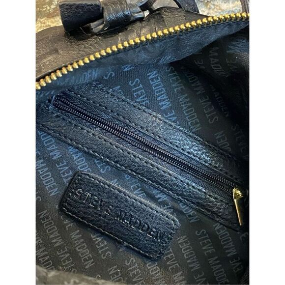 Steve Madden Mini Backpack Purse Black Embossed Leather Logo - Picture 6 of 13